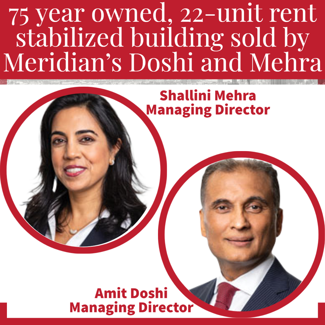 NYREJ's tweet image. 75 year owned, 22-unit rent stabilized building sold by Meridian’s Doshi and Mehra - Read More here: nyrej.com/75-year-owned-… #NYREJ #commercialrealestate #sale @MeridianCapLLC @MeridianInvSale