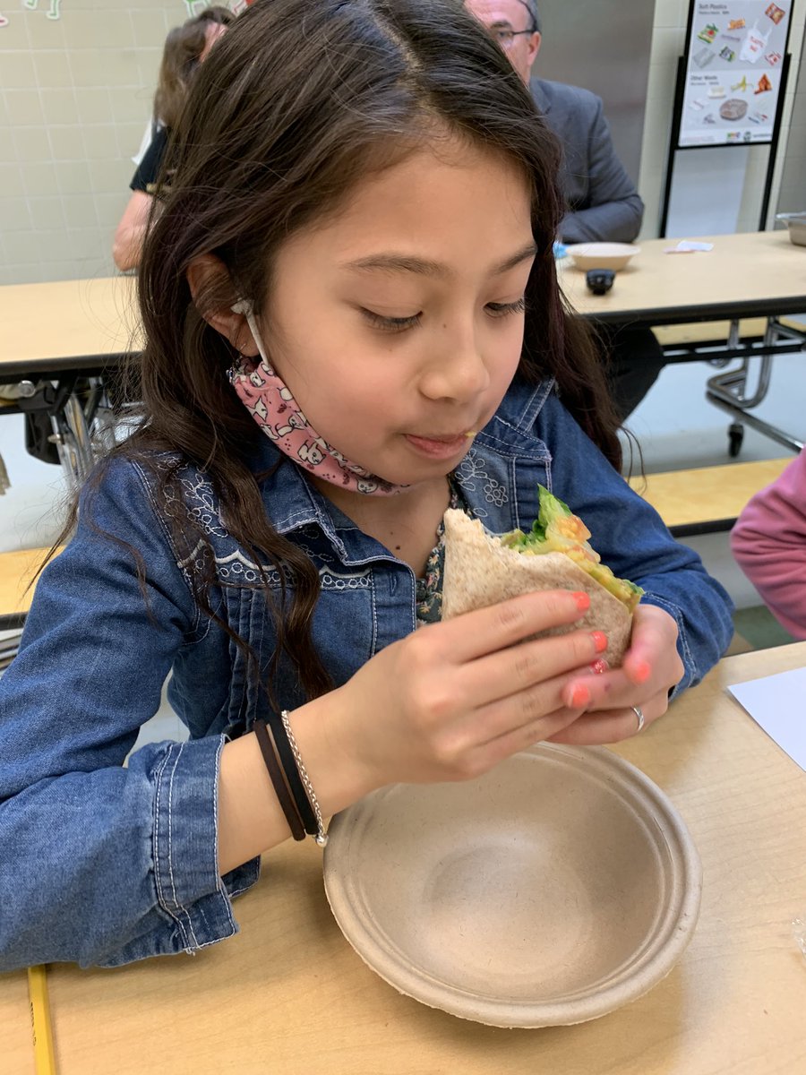 PS244Q's tweet photo. Plant based food tasting today!  Plant based Chickn nuggets, vegan burger, vegan “egg” salad.  Huge positive response from kids! @NYCMayor @CoolSchoolFood @NYCSchoolsD25 https://t.co/9vihTnbegD