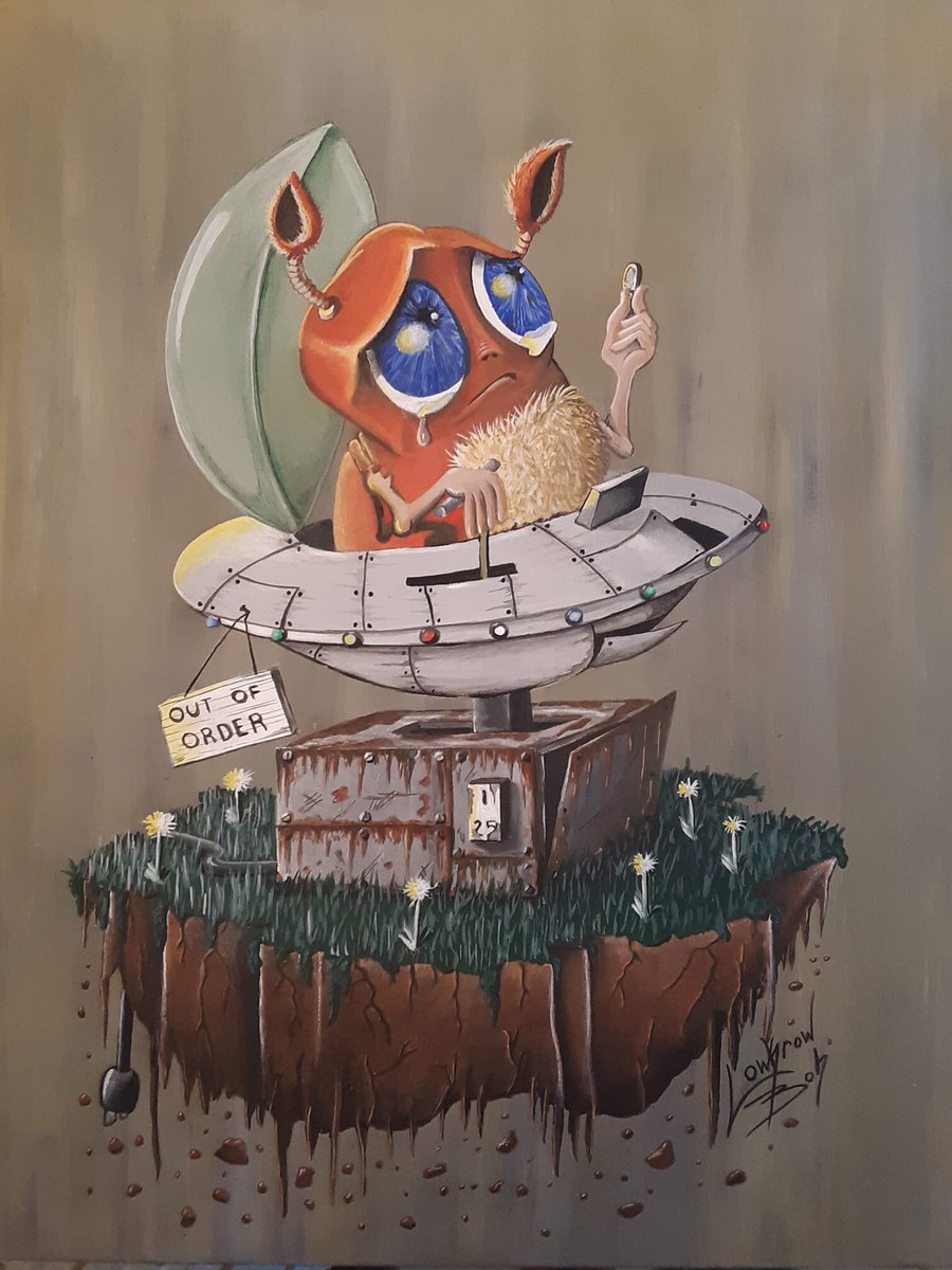 LowBrowBob's tweet photo. “Home Sick” this original Acrylic on Canvas is now part of the Lowbrow Bob #NFT collection on #OpenSeaNFT  This was one of my favorites and would fit perfectly in any collectors portfolio. #NFTCommunity #nftcollectors https://t.co/AOGZTfnk5N https://t.co/XpZOsC3Osu