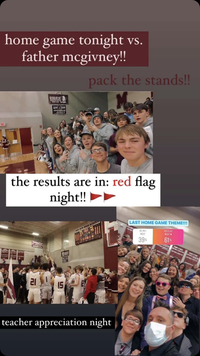 Last boys home game tonight against father mcgivney! Theme is red flag night!