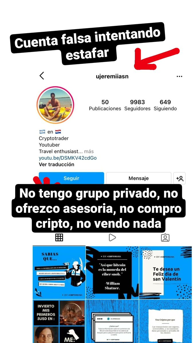 Cuidado con los scams. Hay perfiles falsos en instagram, telegram y twitter.

Si te llegó un mensaje que parece mio, no lo es.
