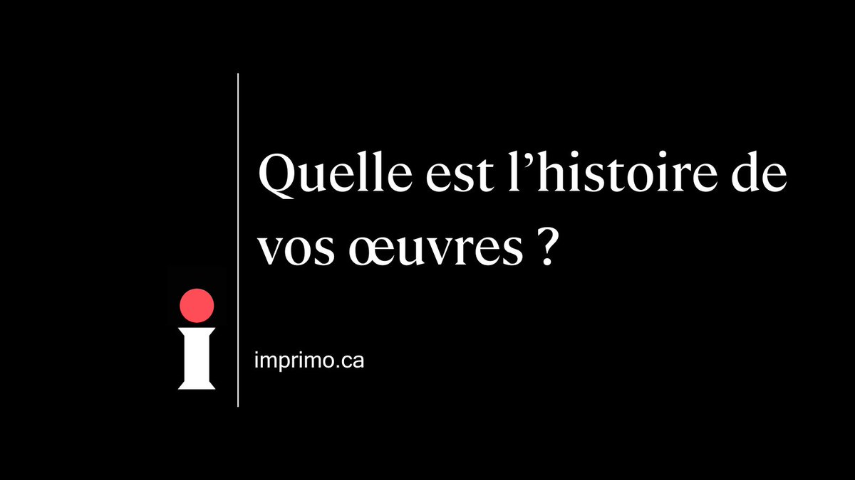 Vos œuvres ont une histoire. Comment la raconter ?
 
Grâce aux Parcours artistiques d’Imprimo, vous protégez et donnez de la valeur à vos œuvres en racontant leur histoire.  

Pour en savoir plus : bit.ly/34IXpWP

#artistescanadien-ne-s #imprimo2022
