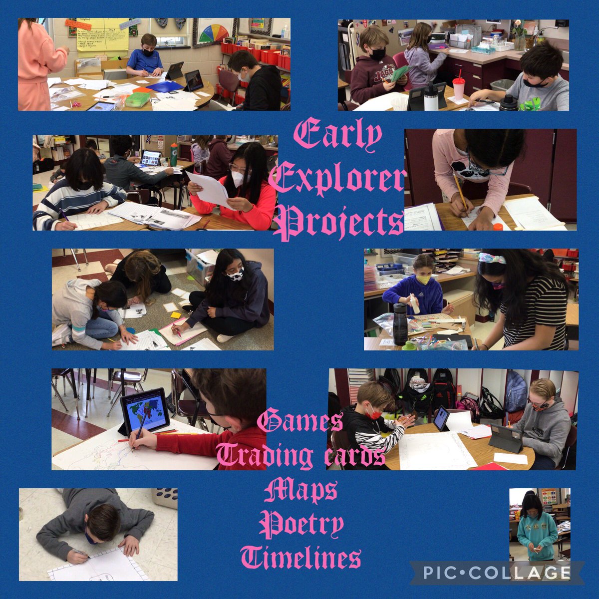 LynnCashell's tweet photo. Learning about early European Exploration. Creating timelines, board games, trading cards, poetry, and maps to demonstrate our learning. #Room221 #gvlearns #gvfeeling https://t.co/eJgj2CEuSz