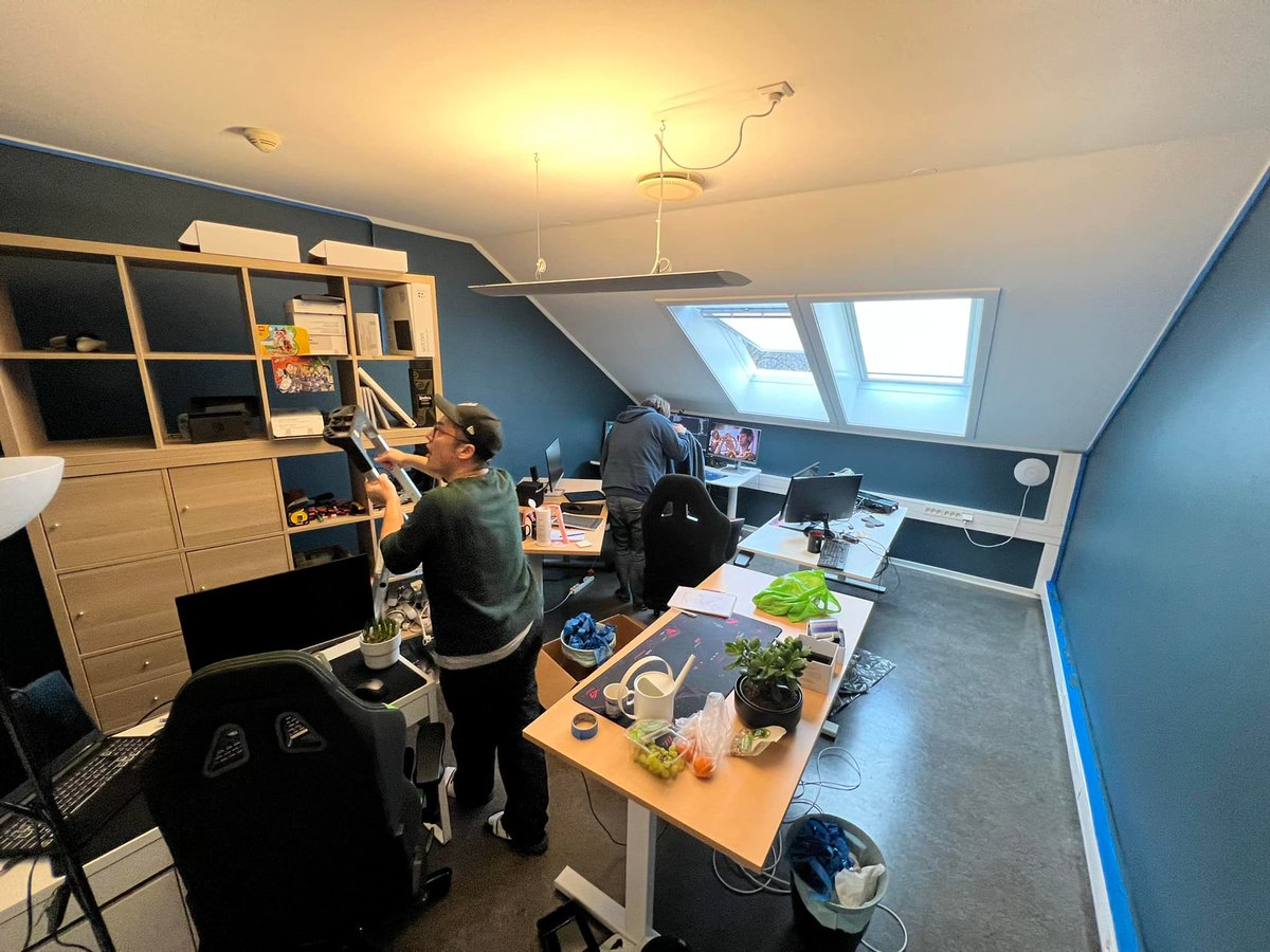 MegapopGames's tweet photo. Work in Progress! Life is going back to normal slowly, so we paint and fix up our office space as people now can work here again. Probably never going back to the old world of 5days a week in office’, but it will look &amp; feel nice when devs are in. Oh, neonsign. Ofc we needed 1. https://t.co/Pcd20icEyq