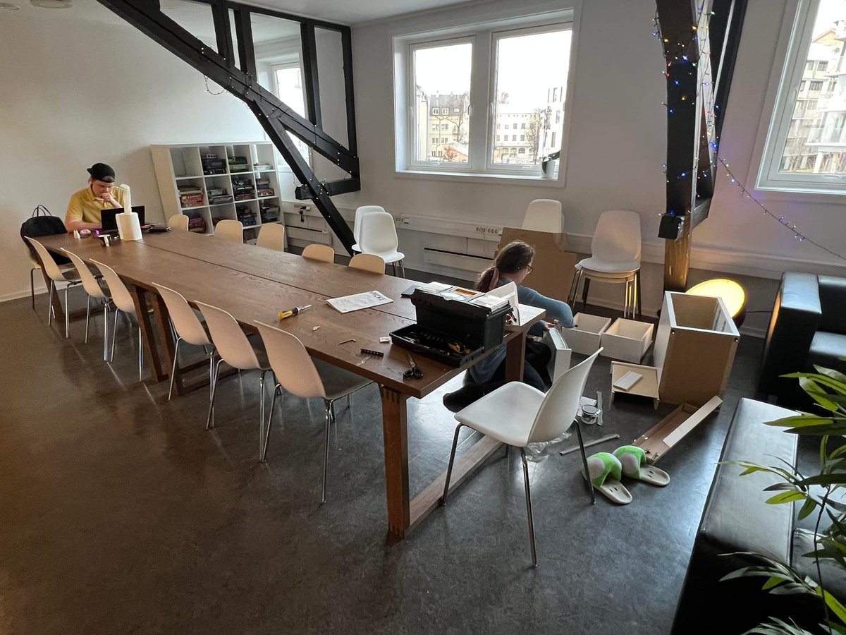 MegapopGames's tweet photo. Work in Progress! Life is going back to normal slowly, so we paint and fix up our office space as people now can work here again. Probably never going back to the old world of 5days a week in office’, but it will look &amp; feel nice when devs are in. Oh, neonsign. Ofc we needed 1. https://t.co/Pcd20icEyq
