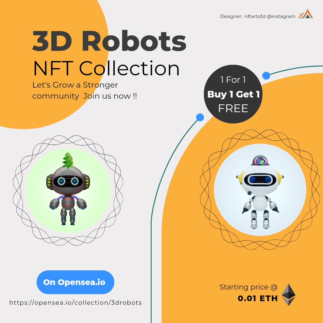 robots_3d's tweet photo. BUY 1 GET 1 FREE🥳
OR
BUY 1 @ 50% OFF🎉
@3dlowpolypunks
@robots_3d
Limited period Offer on official collection 👇
https://t.co/XqYv0bPWpn

#NFTs #NFTGiveaways #NFTGiveaway #nftart #NFTartist #NFTProject #NFTdrop #NFTCommmunity #NFTCollection #nftcollectors #NFTMarketplace #nft https://t.co/b62rcXfORo