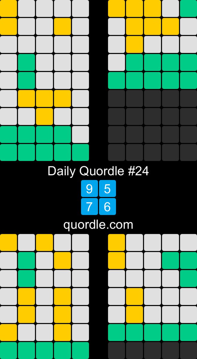 Daily Quordle #24
9️⃣5️⃣
7️⃣6️⃣
quordle.com
