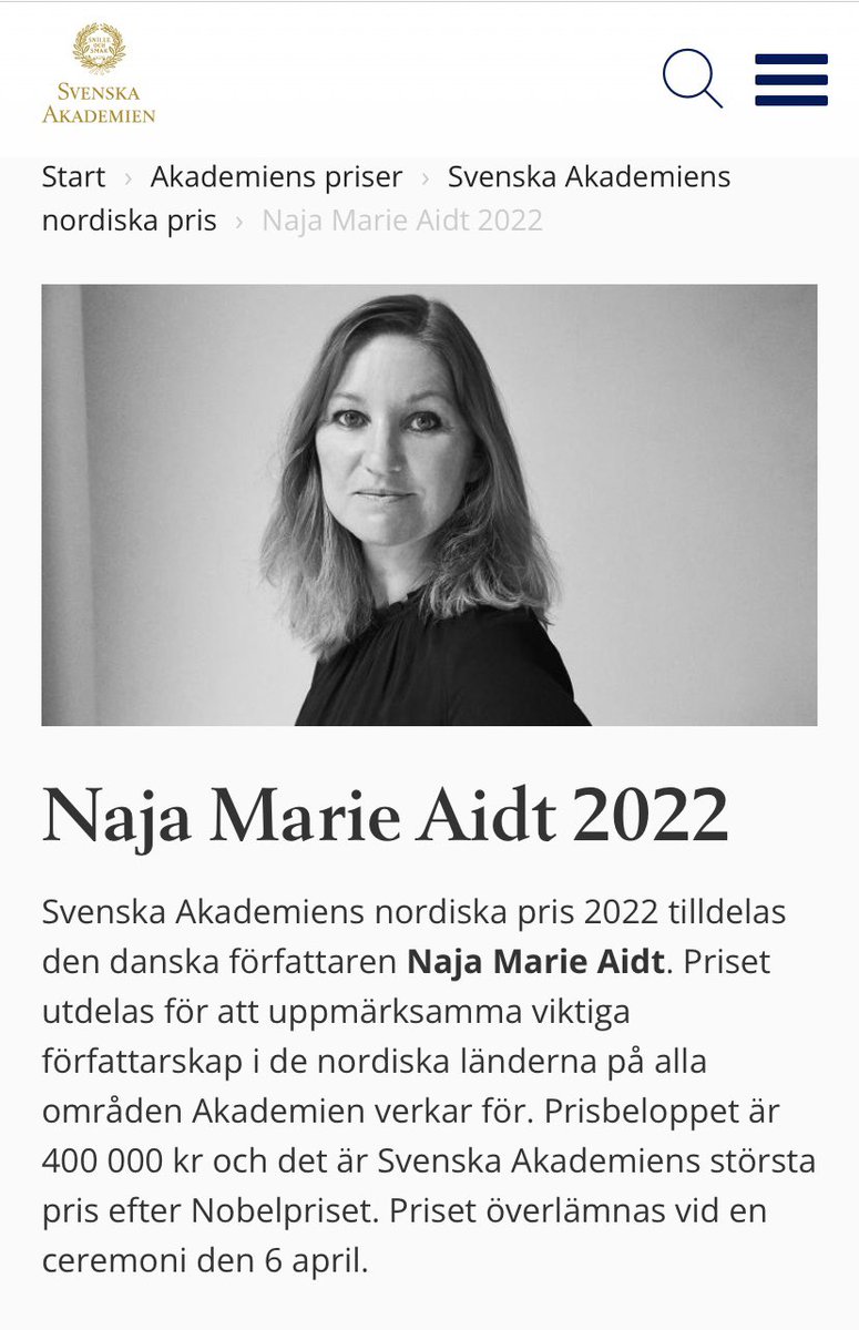 So happy for <a href="/nmaidt/">Naja Marie Aidt</a> who has won the Swedish Academy Nordic Prize also known as “the little Nobel” You can read her in many languages, read her stories and also Carl’s Book aka When Death Takes Something from you Give it Back tr. by Denise Newman @Coffee_House_ <a href="/QuercusBooks/">Quercus Books</a> 🌟🌟