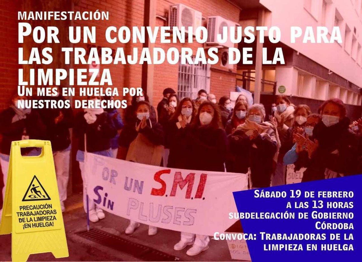 LaInforMal_Fem's tweet photo. Las trabajadoras de la limpieza de Córdoba, que han estado en huelga desde el 17 de enero hasta el 9 de febrero, piden cobrar el SMI con los pluses que les corresponde. 800 € al mes no es un salirio digno. Apoyo total de La Informal https://t.co/mw7v8qSTHk