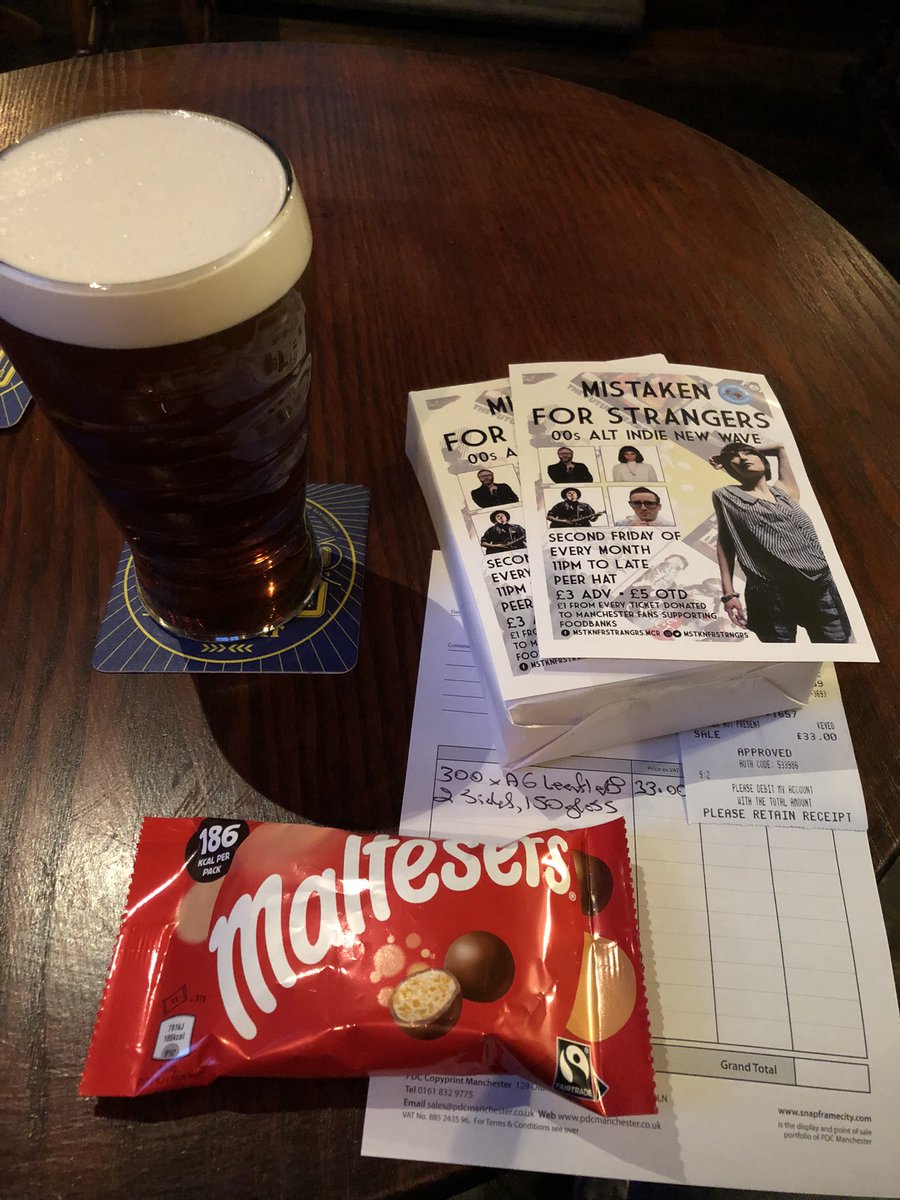 A massive thank you to @PDCManchester for sorting out our flyer printing at such short notice for an incredible price. They also give out chocolate, but admittedly the pint I paid for! #mstknfrstrngrs