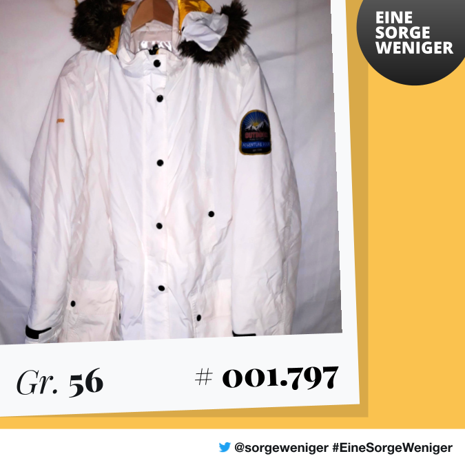 Die #Kleiderpaten haben Jacken und #Winterkleidung für Erwachsene in den Größen 48 und 56 im Fundus.

Dir gefällt etwas und dir fehlt das Geld für Kleidung? Melde dich mit der jeweiligen #Teilenummer und deinem @Twitternamen #EineSorgeWeniger

✉️hilfe@sorgeweniger.de