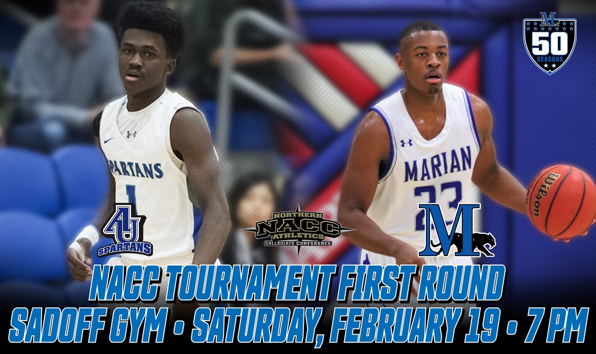 Consider your plans made for Saturday night as <a href="/MarianUHoops/">Marian Men’s Basketball</a> hosts Aurora at 7 PM marking the first time Sadoff Gym will host postseason basketball since 2014! #FightBlueFight
