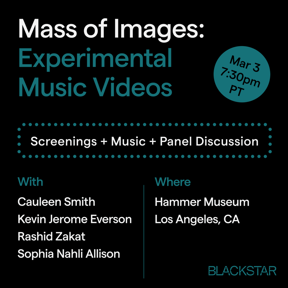 BlackStarFest's tweet photo. Join us on March 3 at @hammer_museum in LA for an evening of music, videos, and conversation! The night will included discussions about the influence of experimental music videos, including the work of Ulysses Jenkins, on contemporary culture. ⁠

https://t.co/UpijnmHJae https://t.co/4vslm4qR7g