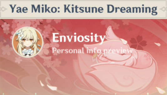 Enviosity's tweet photo. Can we all agree Yae Miko has the cutest character namecard in Genshin Impact? https://t.co/nyZX3WGeSo