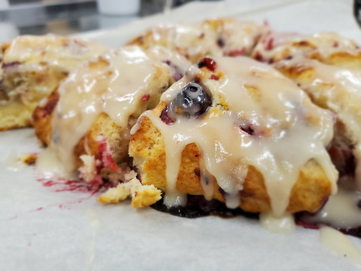 Working with substitutions to make a recipe work. These lemon berry scones were delicious. #ghscooks #startmeup #skilledtrades <a href="/GravenhurstHS/">GHS</a>