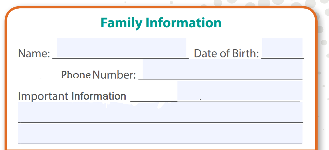 Do your kids know who to call in the family if something happens? If not here’s a quick card for information that might be important!