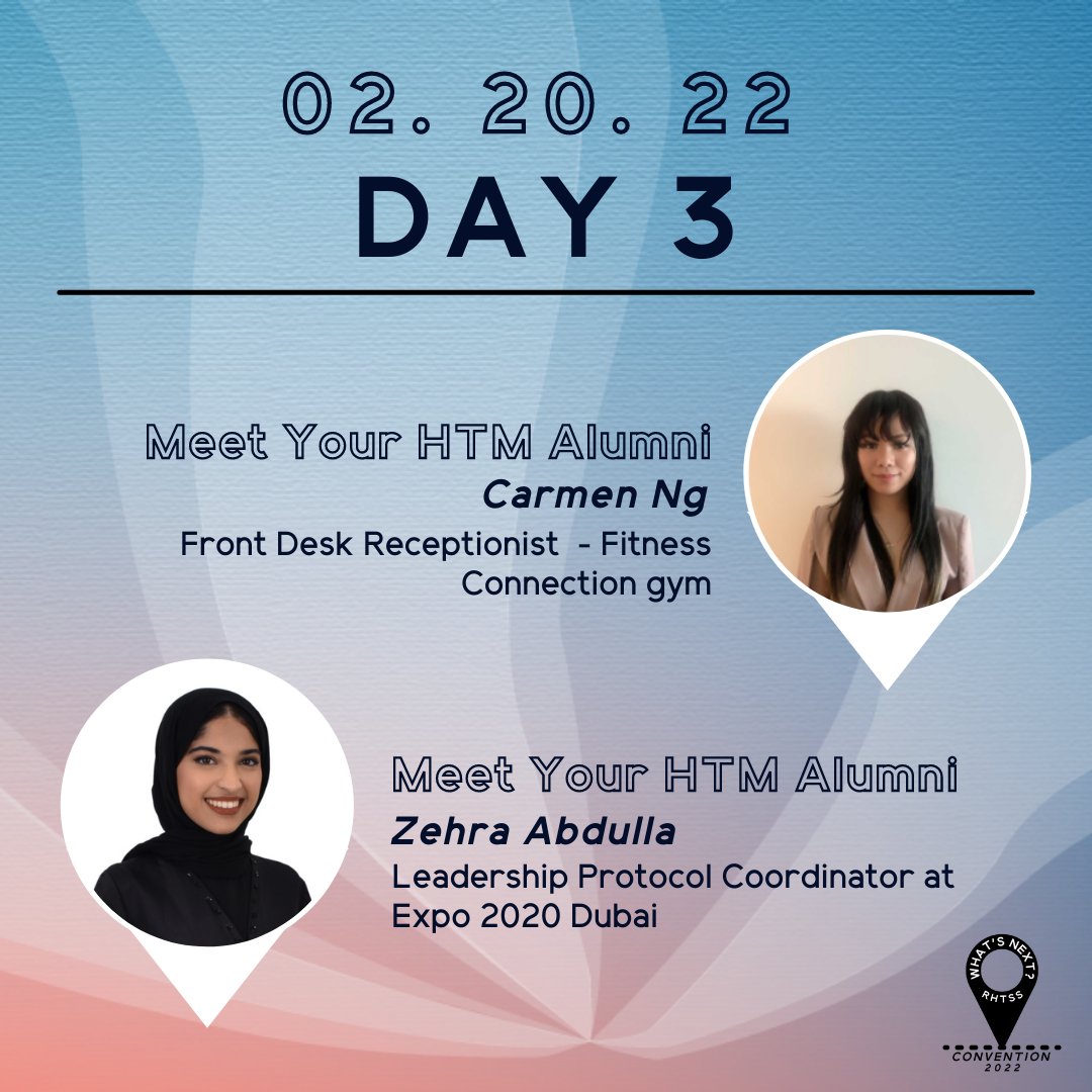 htssociety's tweet photo. ⭐ DAY 3 ⭐

Our delegates will have a chance to network with HTM alumni! Swipe to see HTM alumni joining us for "Meet your HTM Alumni"! https://t.co/mVrFfV07Ty