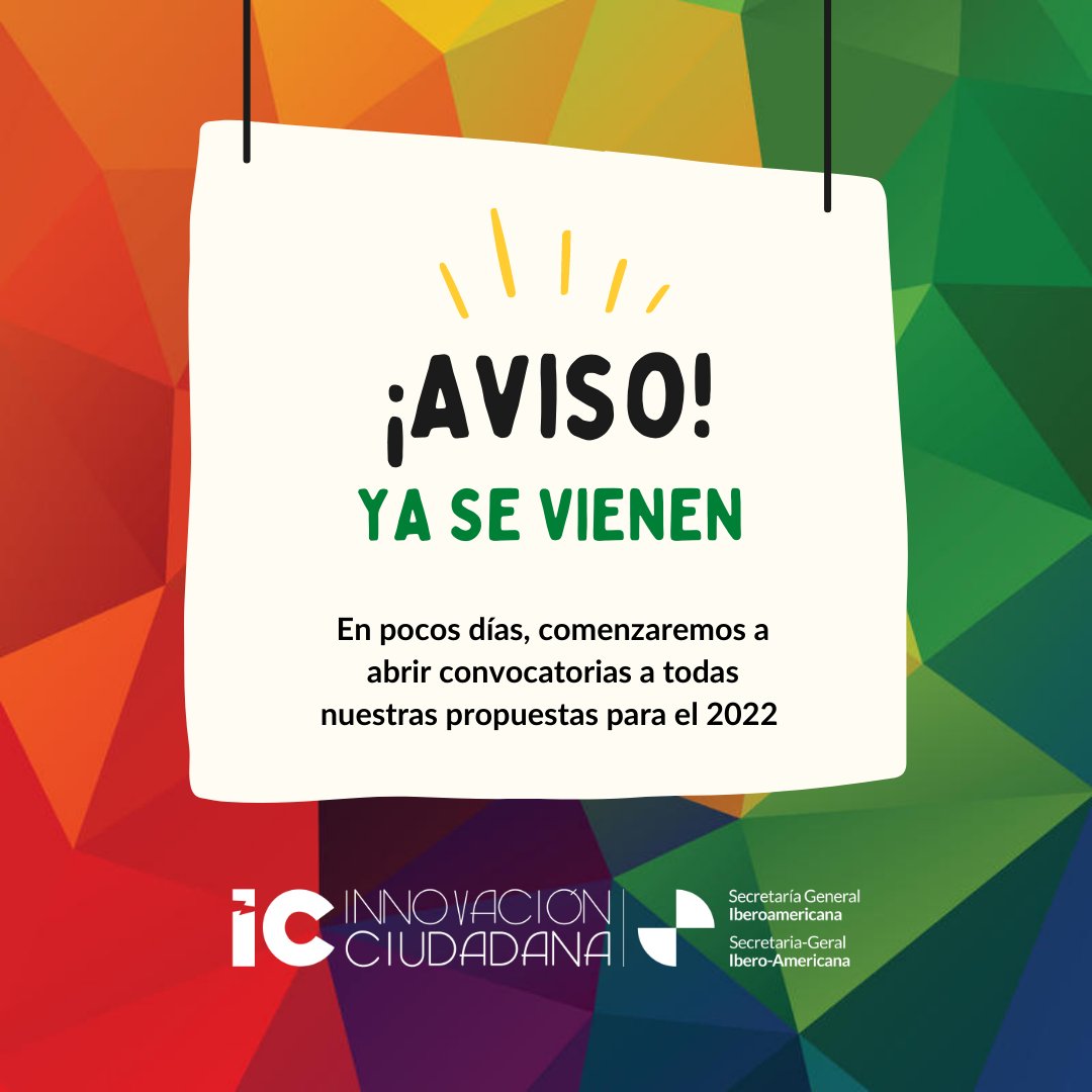 InnovaCiudadana's tweet photo. 🔴 𝗔𝗧𝗘𝗡𝗖𝗜Ó𝗡❗𝗖𝗢𝗡𝗩𝗢𝗖𝗔𝗧𝗢𝗥𝗜𝗔𝗦 𝗚𝗥𝗔𝗧𝗨𝗜𝗧𝗔𝗦 
Próximamente abriremos las convocatorias para #mapacivics #reddelabs #labix #labic #ipenib y nuevas acciones previstas para este 2022.
🟢 Conoce más ℹ️ en ➡️ https://t.co/jd1NAPlguy o síguenos en todas las redes. https://t.co/0jd7RJM62d