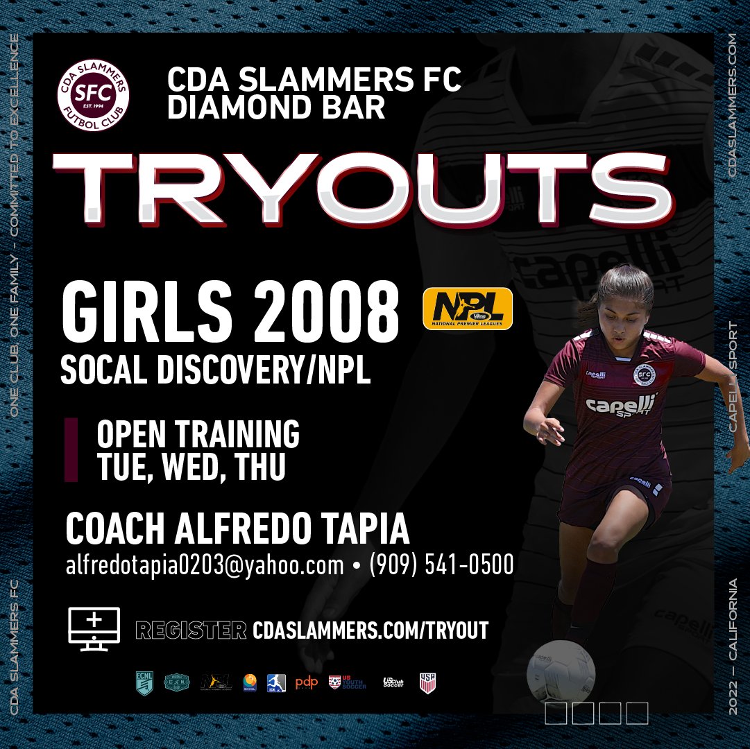 cdaslammersfc's tweet photo. G2008s in Diamond Bar, we're hosting open training for our Discovery/NPL team with Coach Alfredo Tapia. Contact Coach Alfredo directly for details!
#thecdaway #clubsoccer #diamondbar #slammers #slamfam #cdaslammers https://t.co/dmIKyvRyGe
