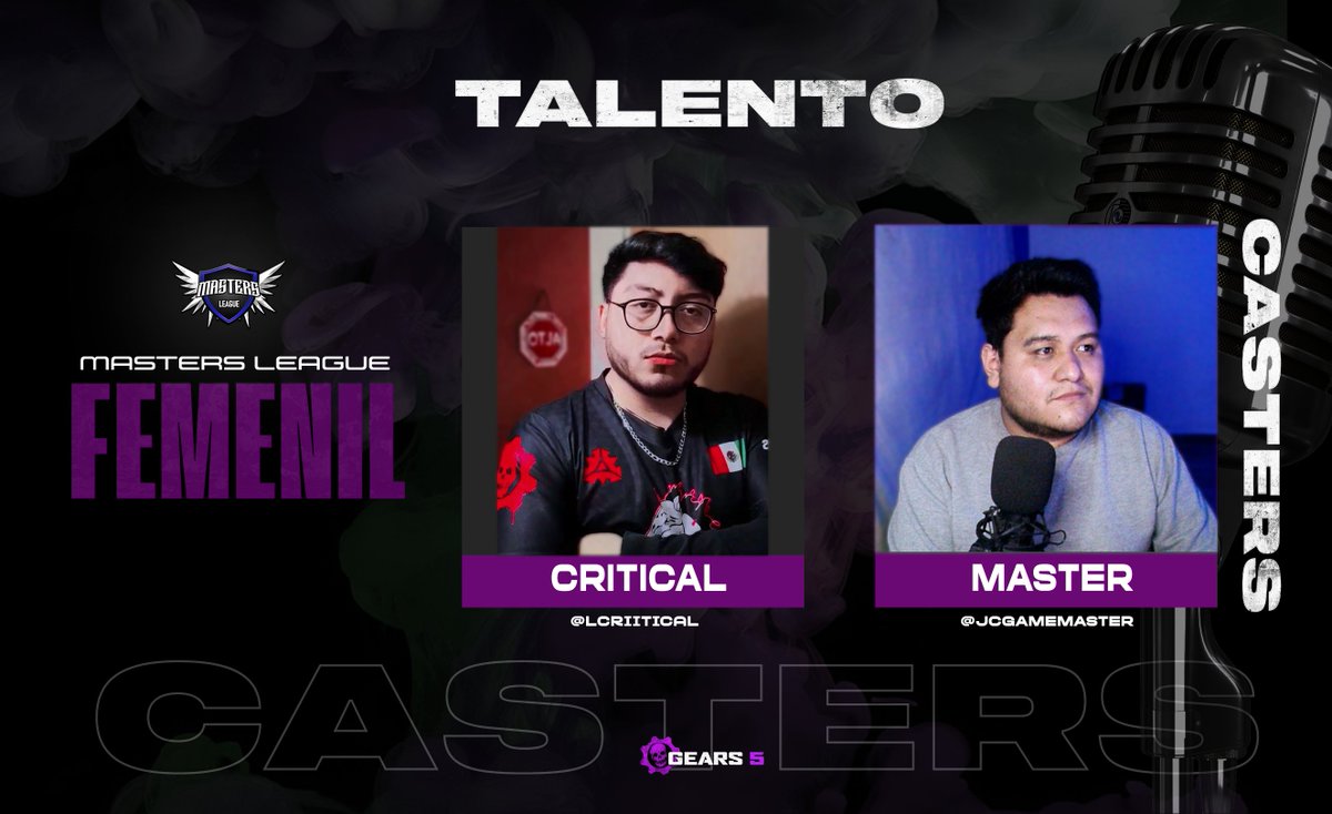 Masters League (@mastersleaguemx) on Twitter photo Trabajamos para darte la mejor experiencia 📢
Te presentamos a nuestro equipo de talento 🎙️
Siente todas las emociones de la Masters League Femenil con la narración de <a href="/lCriitical/">lCriitical✘</a> y @JCgameMaster Nos vemos hoy 9:00 pm 🔴
#Gears5 #GearseSports #eSports Trabajamos para darte la mejor experiencia 📢
Te presentamos a nuestro equipo de talento 🎙️
Siente todas las emociones de la Masters League Femenil con la narración de <a href="/lCriitical/">lCriitical✘</a> y @JCgameMaster Nos vemos hoy 9:00 pm 🔴
#Gears5 #GearseSports #eSports