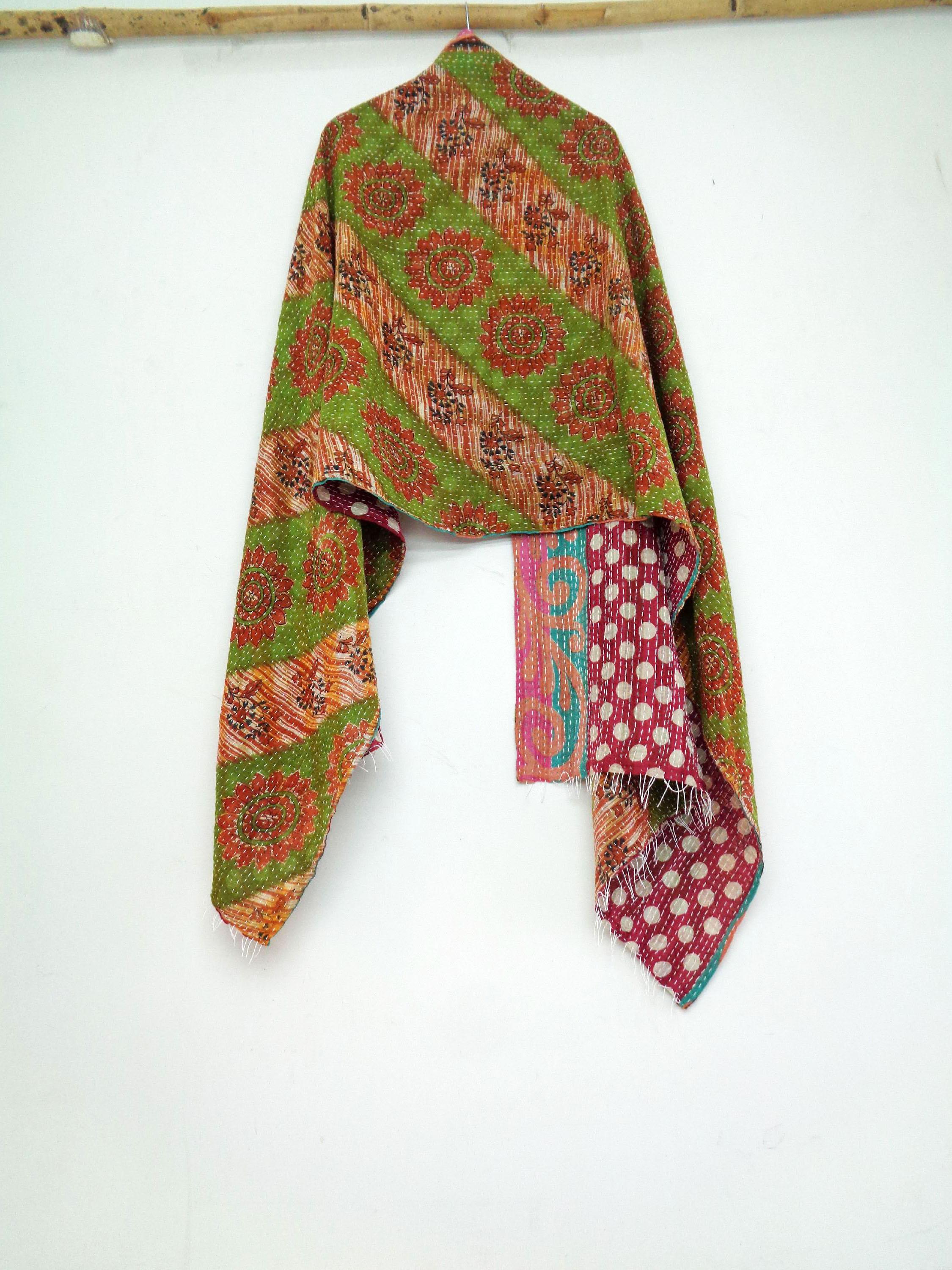 Handmade Indian Cotton Vintage Kantha Scarf Sari Shawl Scarves Stole Neck Wrap SW72