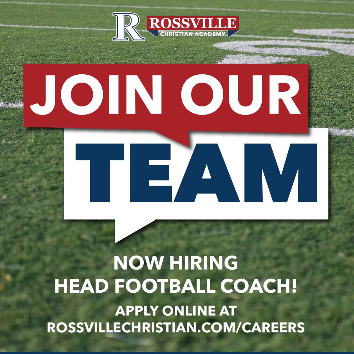 RossvilleAcad's tweet photo. OPEN Position: Head Football Coach. We are seeking a qualified, passionate, driven professional to join our team. Apply today! https://t.co/mG2YzuwRO1 https://t.co/Ieu9fPxcDG
