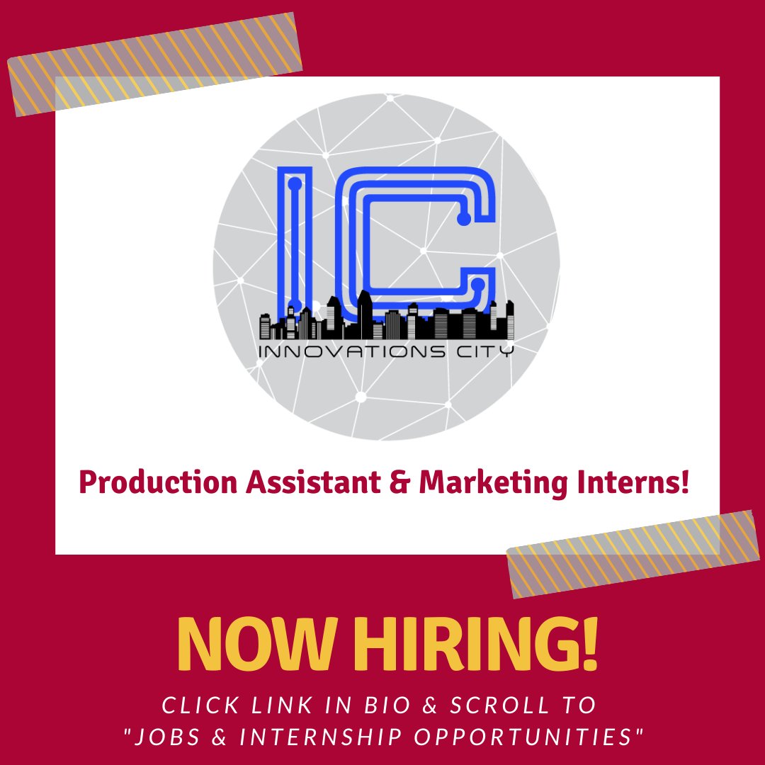 CALLING all interested in PRODUCTION, MEDIA, FILM, VIDEO &amp; MARKETING! <a href="/InnovationsCity/">Innovations City™️</a>, an amazing local organization, is looking for a Production Assistant Intern and a Marketing Intern! For more information, click the link in our bio &amp; scroll to the jobs section. Apply Today!