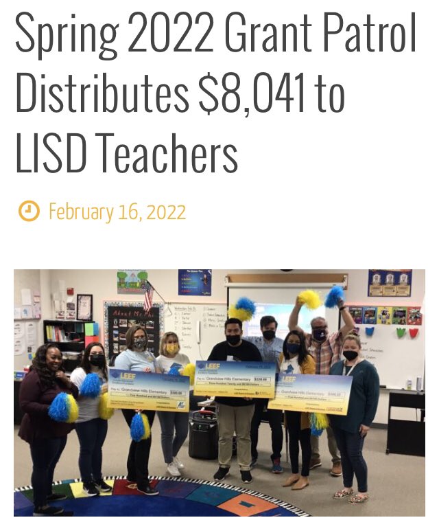.<a href="/LEEFStrong/">Lee Strong</a> gave out $8,041 to our <a href="/LeanderISD/">Leander ISD</a> staff yesterday. This is part of the reason the #1LISD family is so strong. Check out what the $’s will do for our learners leeftx.org/spring-2022-gr… #thisispublicschool #txed #txlege