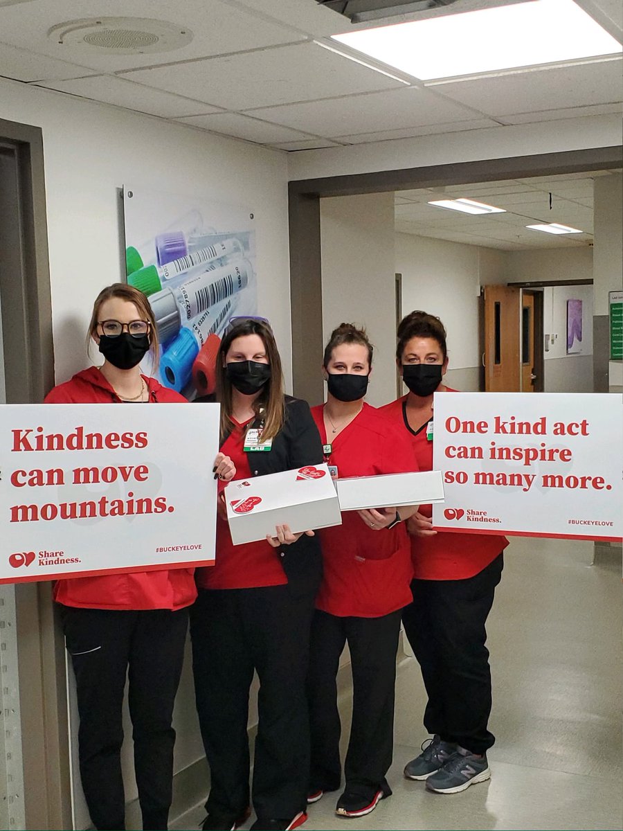 OhioStateLima's tweet photo. Happy Random Acts of Kindness Day, Buckeyes! Today we are spreading #BuckeyeLove across Lima, celebrating and surprising some of our community partners, St. Rita's Medical Center and @LimaMemorial, #OhioStateLima students, faculty, and staff with sweet treats! https://t.co/4pbWoYznpg