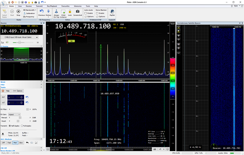 comberaleighwx's tweet photo. A result with the LTE filter, interference lines have gone from the waterfall. Really happy with progress so far. Next up, check dish alignment to peak the RX, then onto the TX build. #M1VPN #hamradio https://t.co/oenl0wLRVN