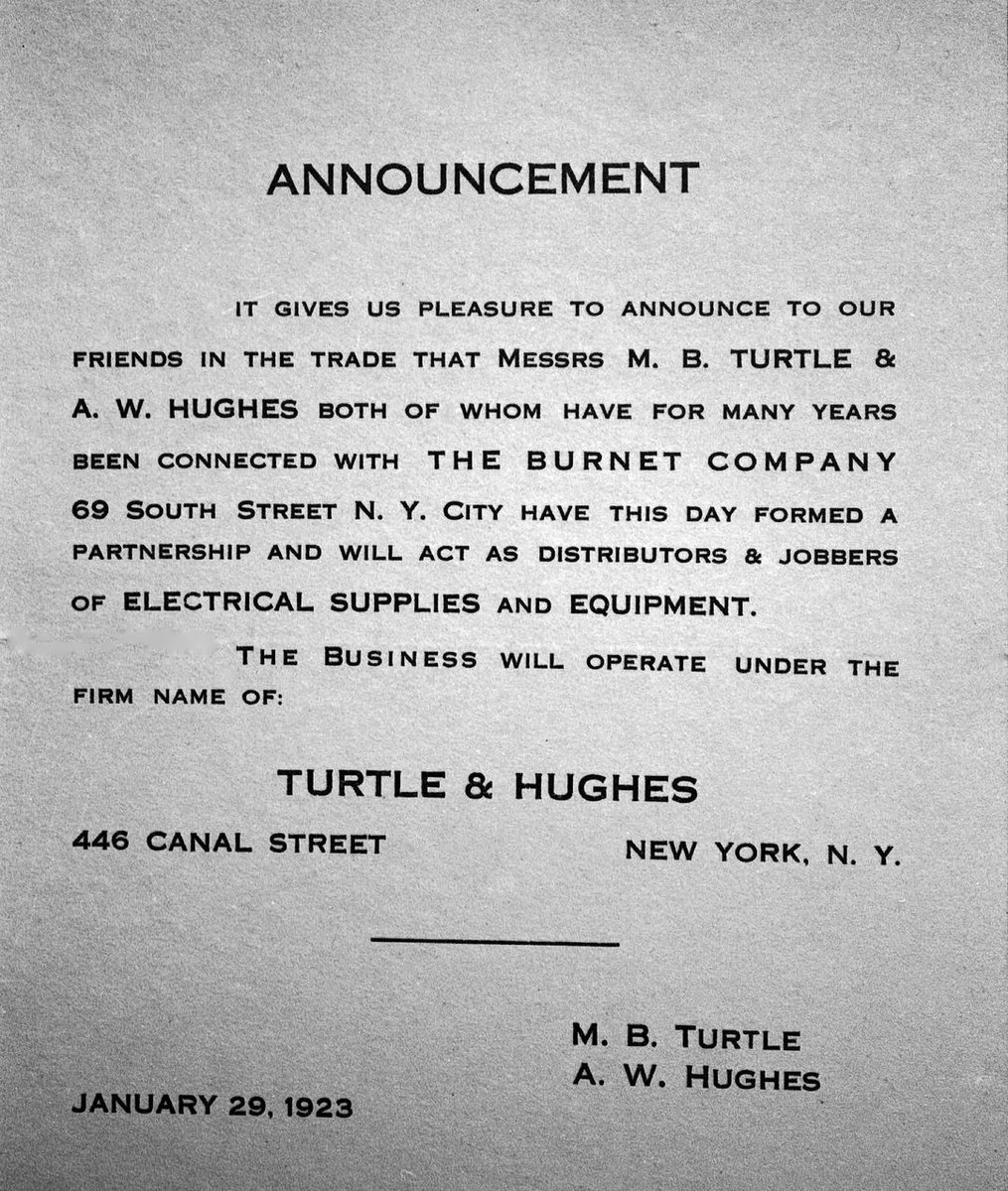 TurtleandHughes's tweet photo. #99years of Turtle #heritage: the original announcement from M.B. Turtle &amp; A.W. Hughes that they were open for business. From our humble beginnings, our customers have been our 1st priority &amp; our employees our greatest asset. 🐢 #tbt #history #legacy #wbenc #naed #womanowned #esg https://t.co/chdlIIIUeE
