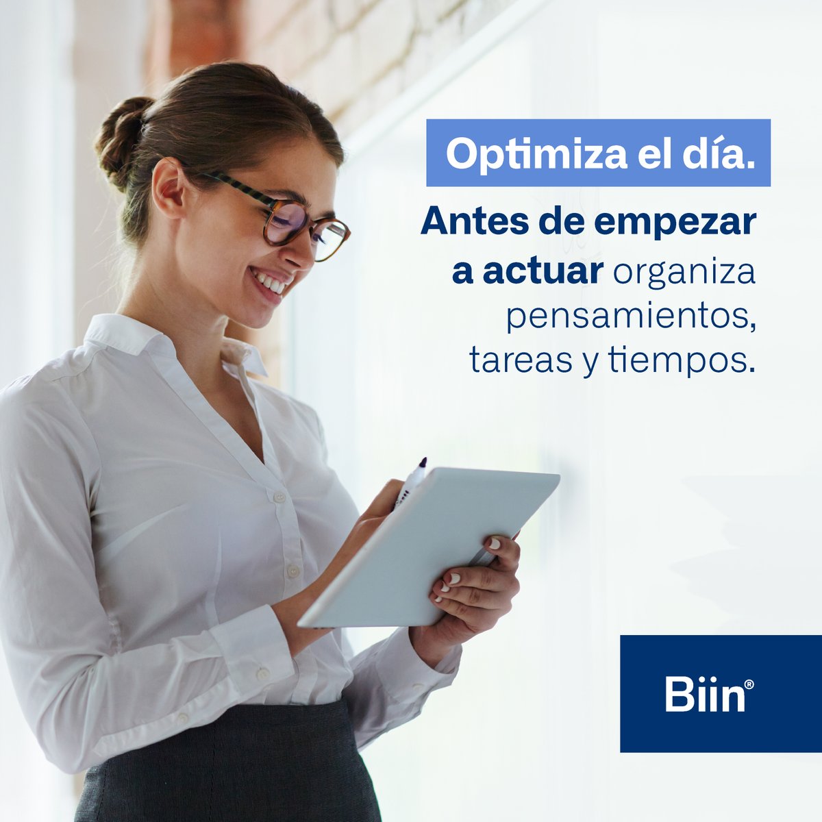 BiinSolutions's tweet photo. Optimiza el día. 
Antes de empezar a actuar organiza pensamientos, tareas y tiempos.
 
#biin #biinsolutions #smartbusiness #innovation  #digitabusiness https://t.co/kuYICCgjrC