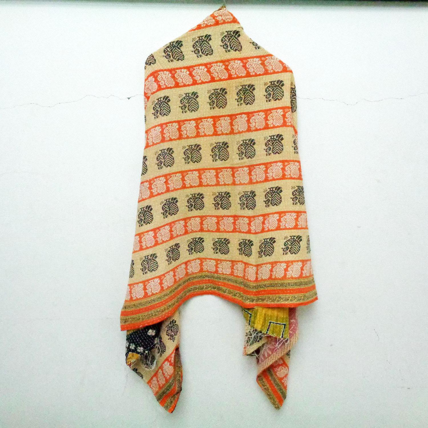 Vintage Reversible Kantha Cotton Bohemian Scarf Dupatta Women Indian Neck Wrap SW12