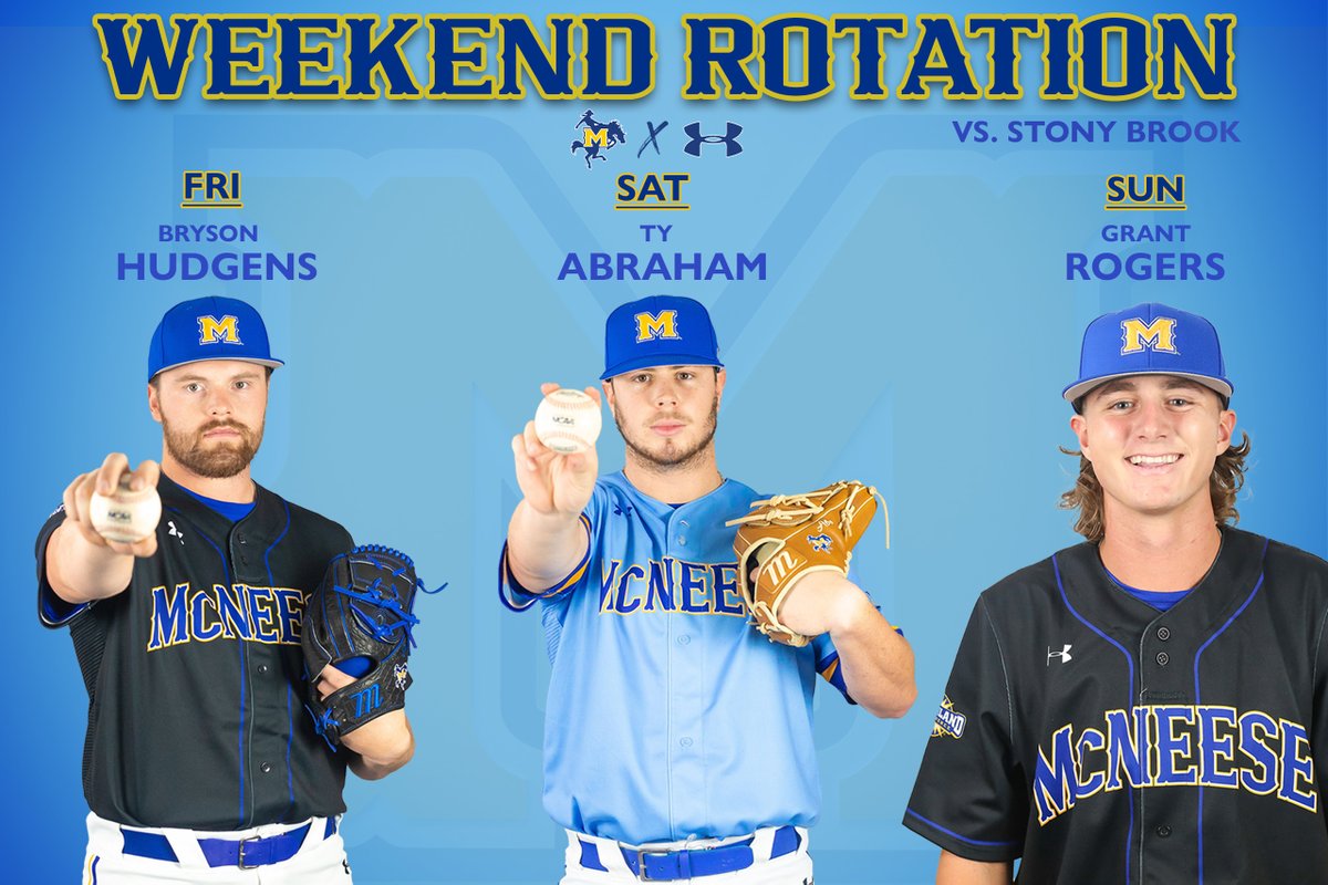 McNeeseBaseball's tweet photo. Weekend Forecast? Baseball in Lake Charles🤠
𝙍𝙤𝙩𝙖𝙩𝙞𝙤𝙣 𝙞𝙨 𝙎𝙚𝙩.
#GeauxPokes | #FERDA https://t.co/lNLV5VLtjJ