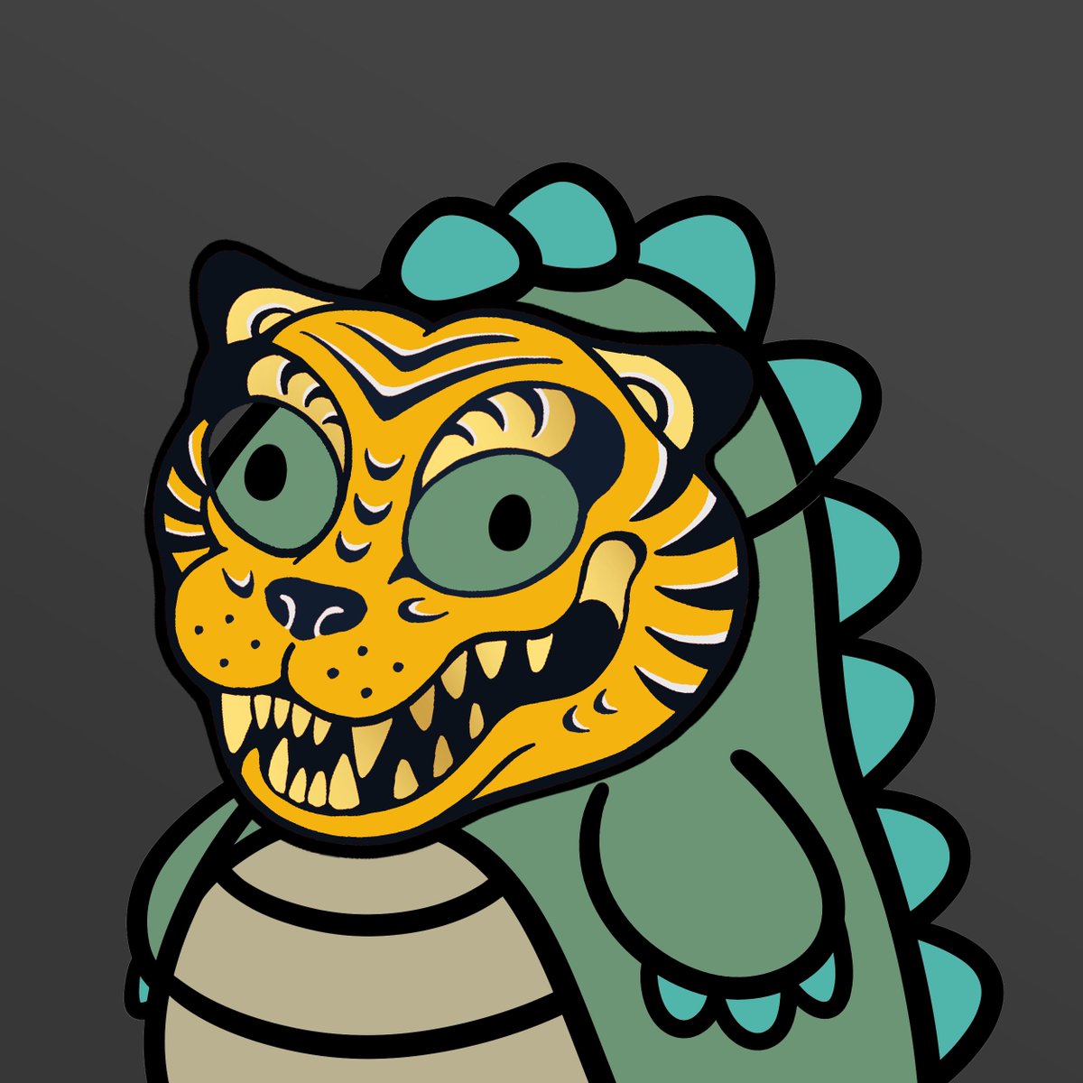 wwilderness555's tweet photo. Crayzilla with tiger mask 🐯🦖
#Crayzillas10K @crayzillas 
- wearing a yellow remixed version of the golden tiger mask by @grelysian for Woodie Holder @WoodiesNFT  #fanart 🙂 https://t.co/ryQ0m5ppkw