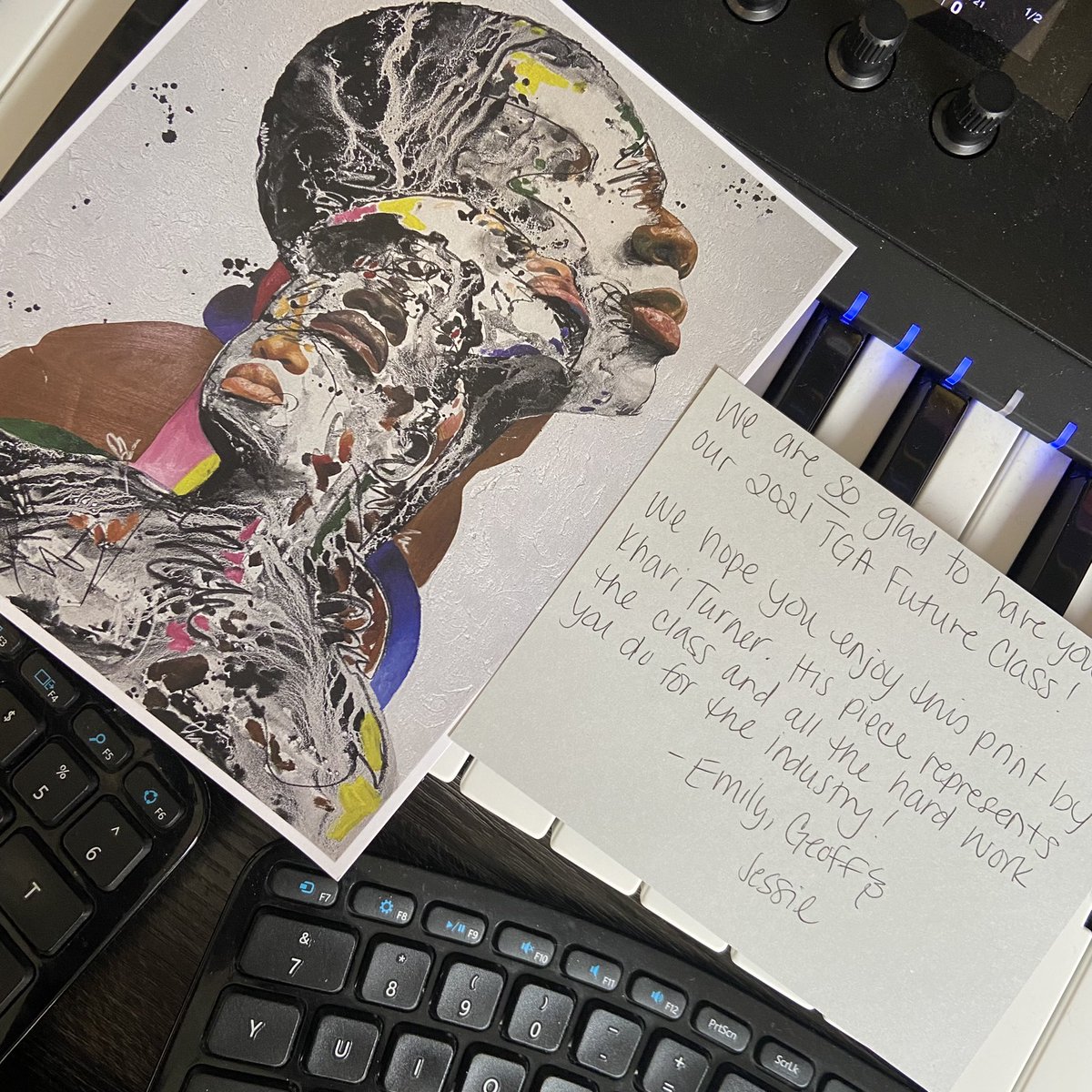 majofelix's tweet photo. I just got my print in the mail from @thegameawards #FutureClass2021 by Khari Turner! I gotta frame this 🥰Thanks so much! https://t.co/HZ9MfCgXx0