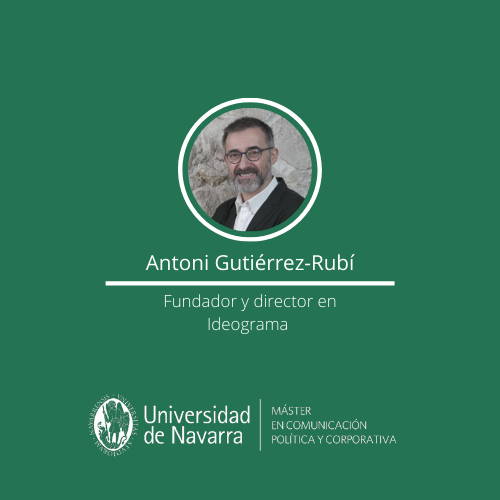mcpc_unav's tweet photo. ¡Última sesión-coloquio para esta promoción del #MCPC_UNAV! 

Hoy recibimos a Antoni Gutiérrez-Rubí, director y fundador en @ideograma. Además, es asesor de comunicación y consultor político.

¡Bienvenido a @fcomunav, Antoni! https://t.co/CjthtYHr8e