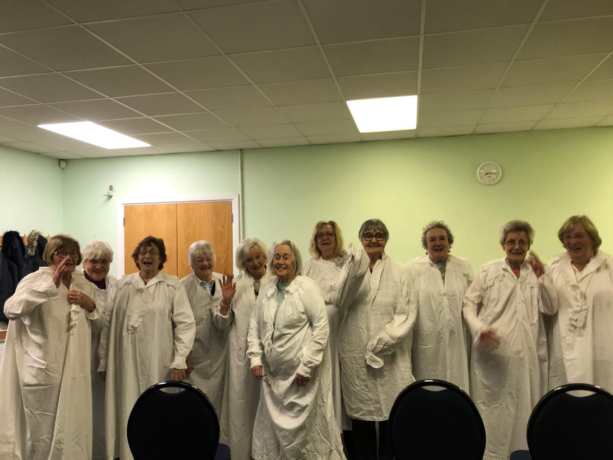 Four Oaks Sutton Coldfield TG members tried on Victorian nightwear, part of speaker, Elizabeth Smithem’s collection. Her collection included children’s christening gowns, mens night shirts &amp; ladies under garments. Members enjoyed listening to stories associated with the clothes.