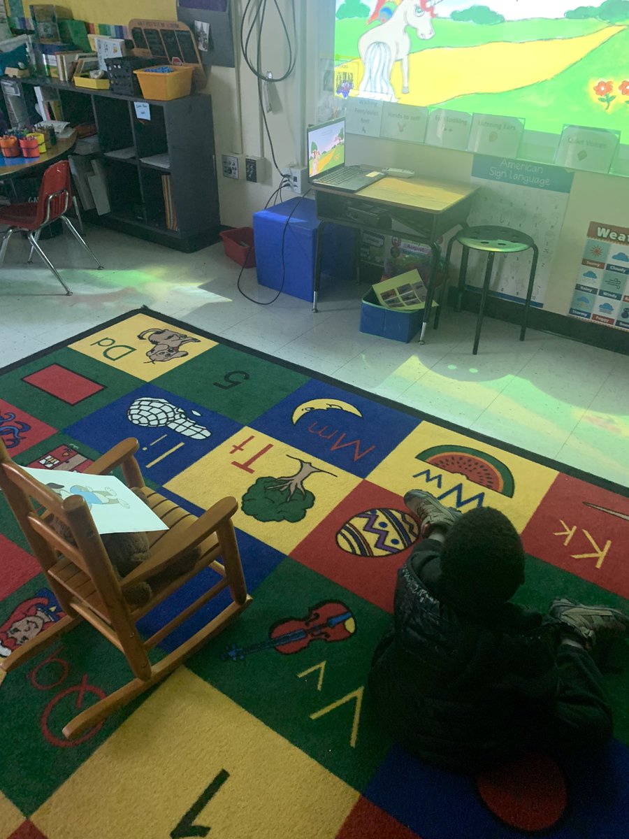 We had fun including Cali in our PSE day of learning… she helped us with our feelings check in, morning meeting, nap time, with us, and enjoyed a little end of day story in her rocking chair. 🐬 💙@DSES #loveinclusion #FCS_SEC