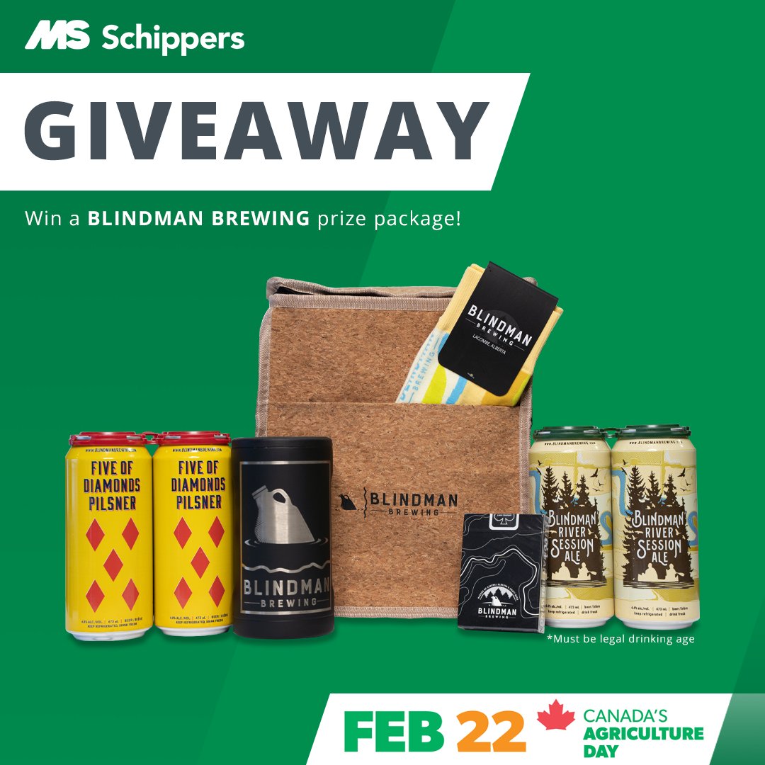 Crack a cold one in celebration of #CdnAgDay with this awesome <a href="/blindmanbrewery/">Blindman Brewing</a> prize package!🍻

HOW TO ENTER:
1️⃣ RETWEET
2️⃣ TAG a friend (each tag = 1 entry)
3️⃣ FOLLOW our page

-Open to Canadian residents🇨🇦
-Must be legal drinking age🍻
-Winner randomly selected Feb 22🏆
