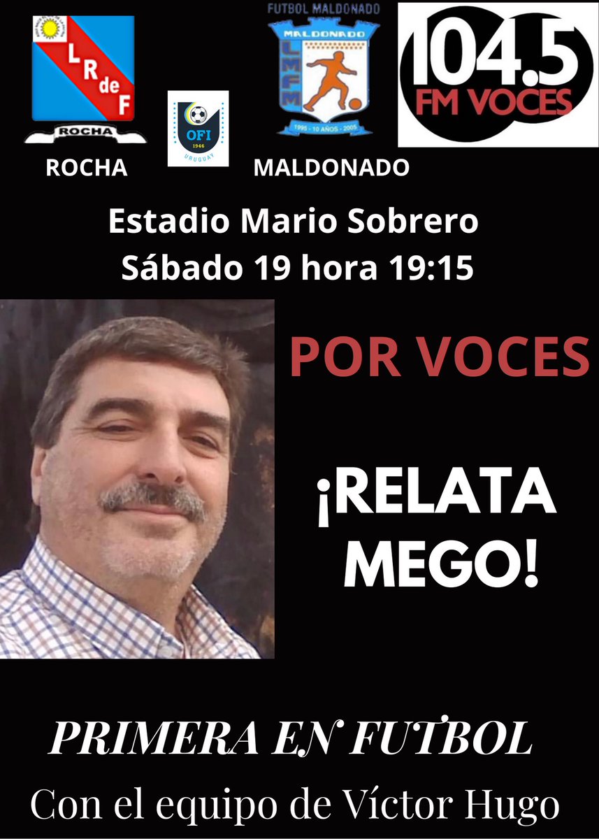 castrovh's tweet photo. Sábado con clásico del este desde Rocha, relata @fernandomego. Lunes con @maldosad ante @SportivoCerrito desde Montevideo, relata @danielomera Todo el futbol en @fm_voces https://t.co/Iii7b89tBs