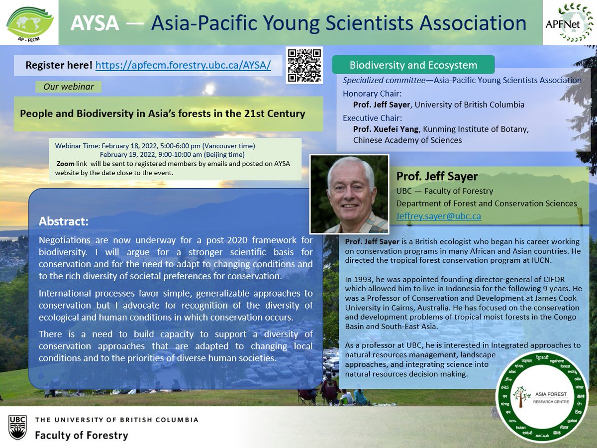 afrc_ubc's tweet image. Our Next webinar on Biodiversity and Ecosystem on Feb 18, 5pm (Vancouver time) Zoom:ubc.zoom.us/j/67228583994?…
Meeting ID: 672 2858 3994
Passcode: 803397