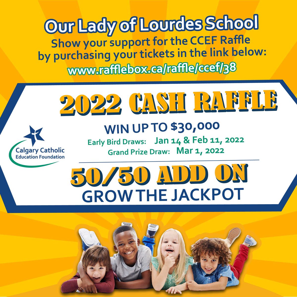 OLOL_CCSD's tweet photo. @OLOL_CCSD @CCEF_YYC Our Lady of Lourdes School supports the CCEF in their CASH raffle! Purchase your tickets today to support school grants for learning opportunities for all Catholic students! Raffle link: https://t.co/ttsbwHirCf #IBelieveinCatholicEd https://t.co/QQU1N6w9fL