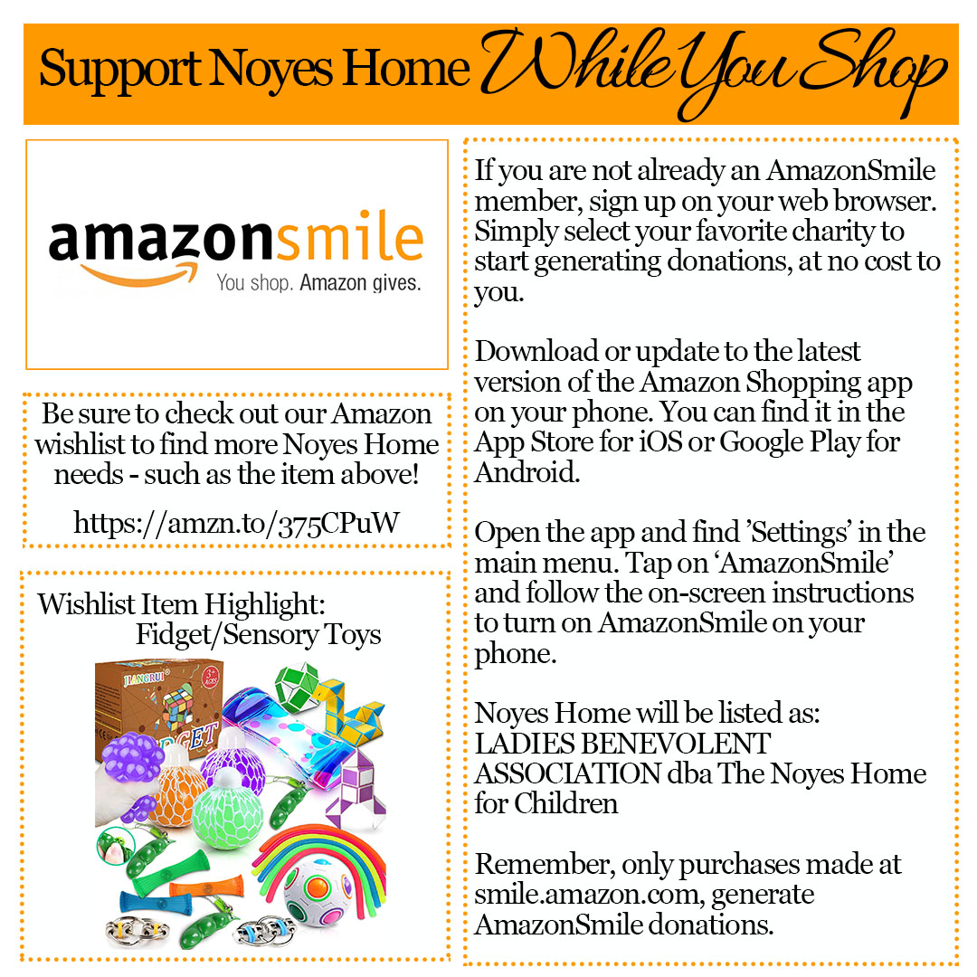 Amazon Smile - Support Noyes Home While You Shop 
Visit our Amazon Wishlist at amzn.to/375CPuW