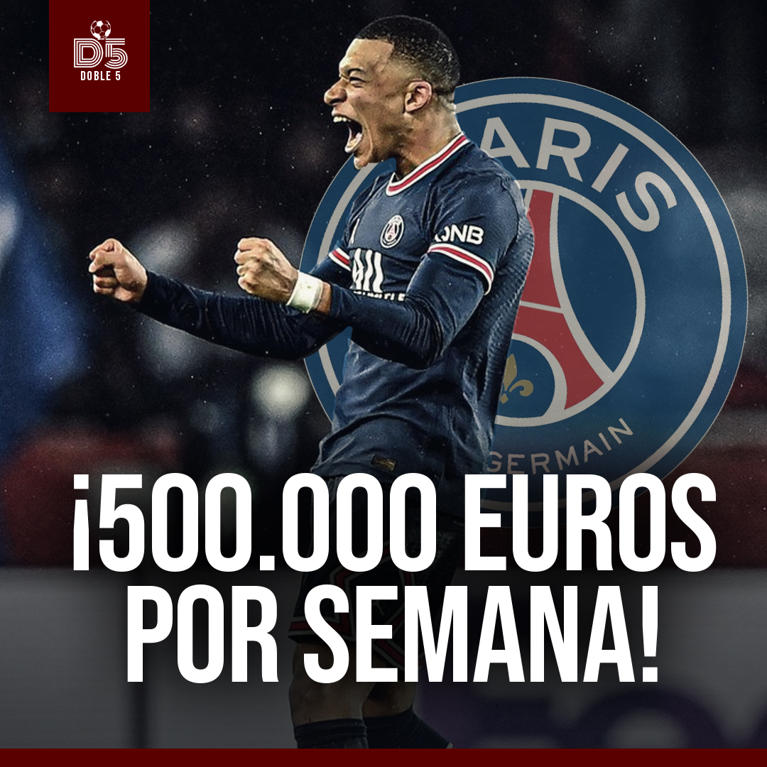 5doble5's tweet photo. 🇫🇷🔵🔴💲EL PSG VA A FONDO POR LA RENOVACIÓN DE KYLIAN. El club francés no quiere perder a su máxima estrella y según RMC Sport , le van a preparar una oferta "irrechazable", llegando a ganar 500.000 MIL EUROS por semana (convirtiendose en el jugador mejor pago del mundo) https://t.co/4YQSWca6Qv