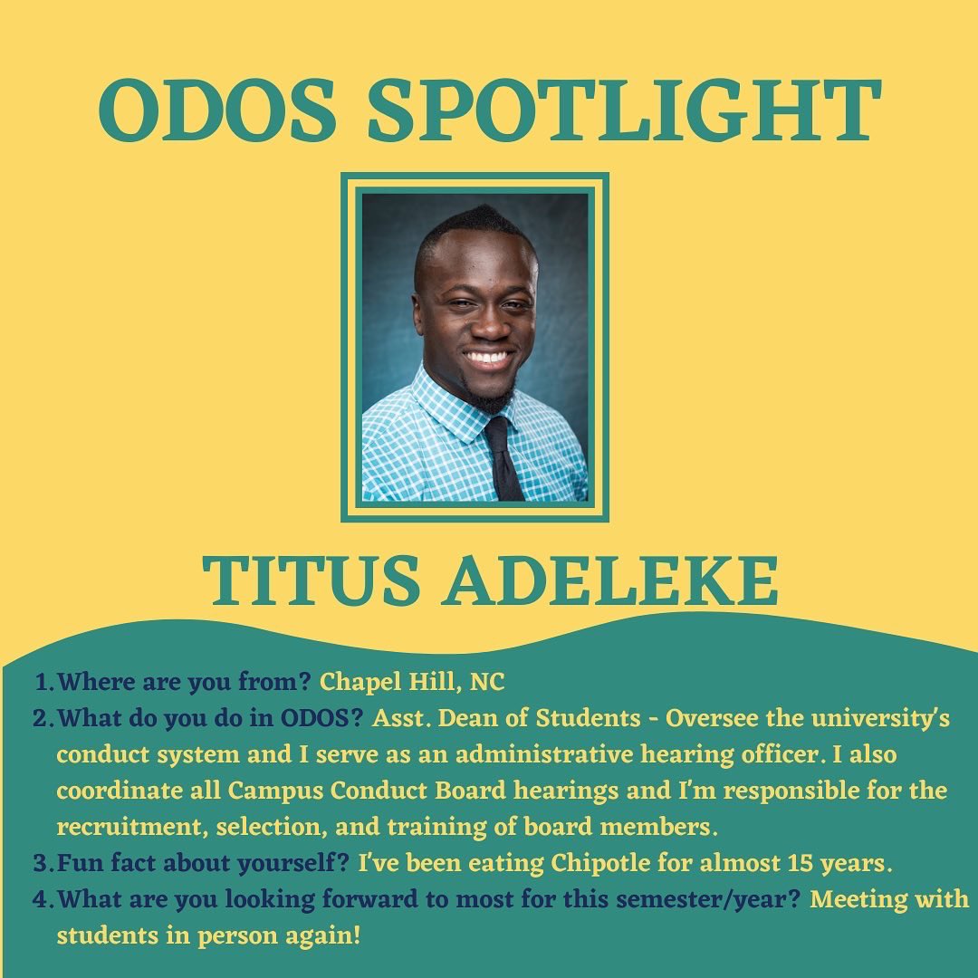 Seahawk_OCSS's tweet image. Over the next week, we will introduce you to the Office of the Dean of Students’ team!
For today’s ODOS Spotlight, meet Sam and Titus!