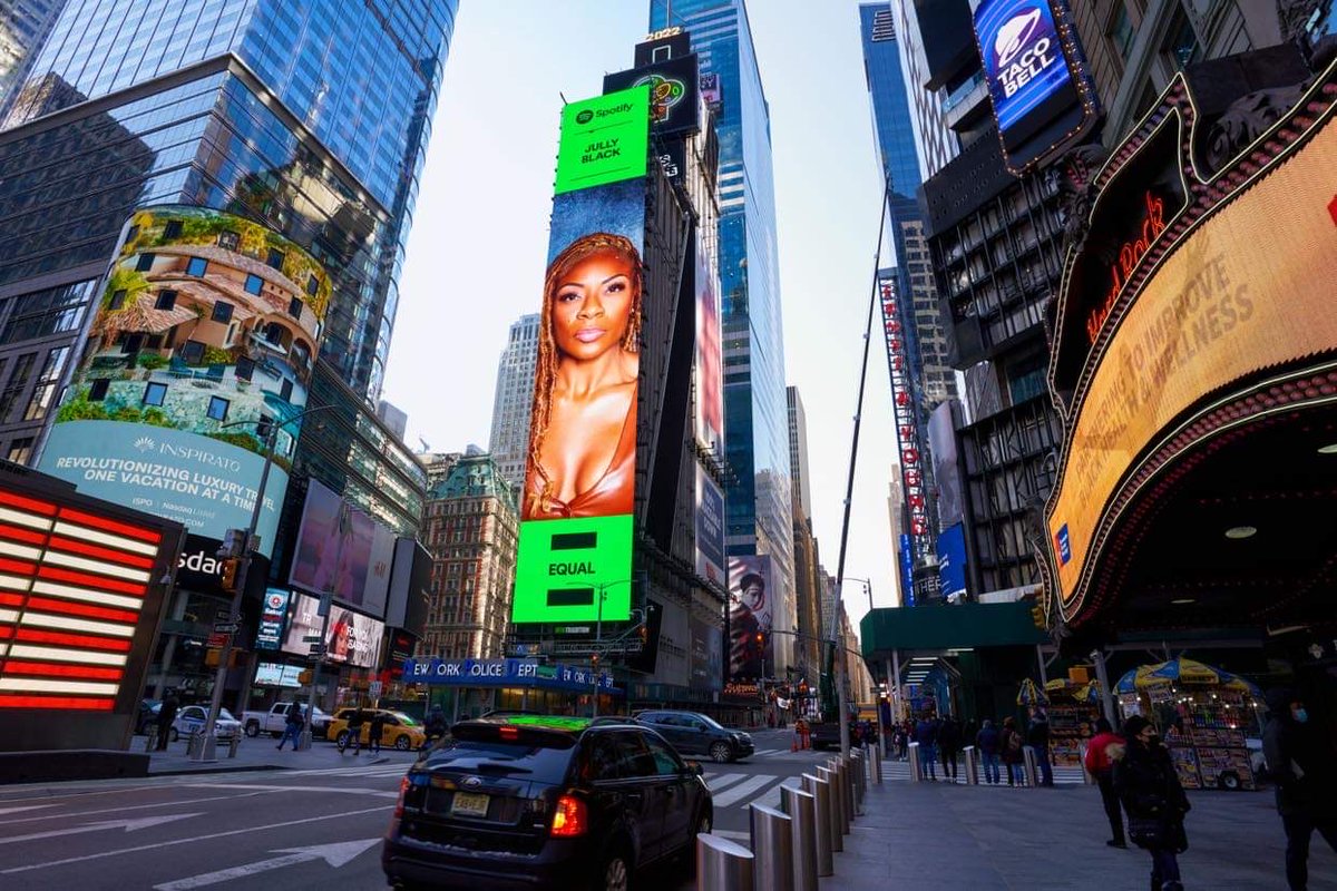 JullyBlack's tweet photo. Living my billboard LIFE in NYC  w/ @Spotify @SpotifyCanada today!  What an honour to rep as an EQUAL AMBASSADOR in this global initiative!  EQUAL is Spotify's evergreen program fostering equity for women in music! Playlists in 35 markets &amp; 50 countries!
https://t.co/tDJFSXHazD https://t.co/wuRxDeKllO