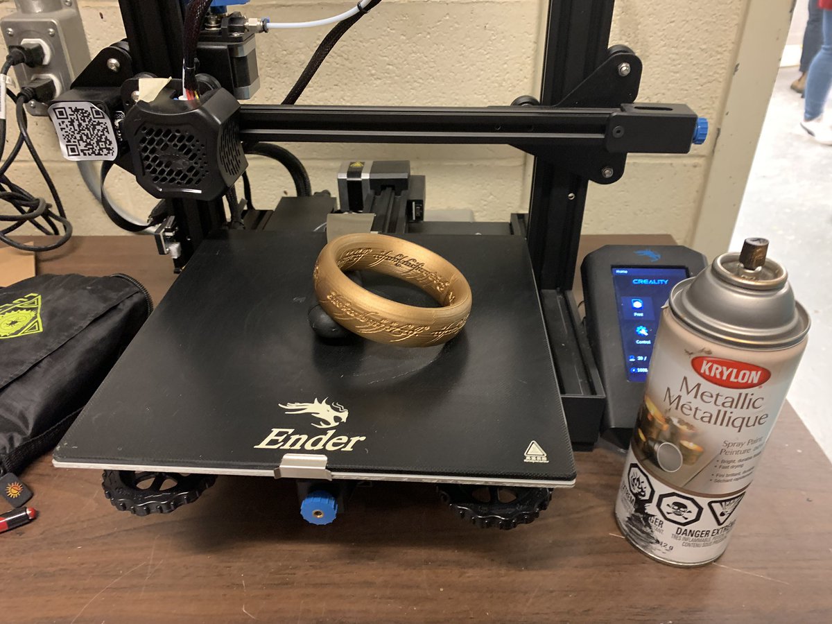 alexquilty's tweet photo. Putting my love of technology and Lord of the Rings to the test with the @ODHigh 3D printer. Some kids thought it was so cool, they wanted one for themselves! Perhaps I should get them to read the books before they fully commit though… https://t.co/3TaoUohNm6