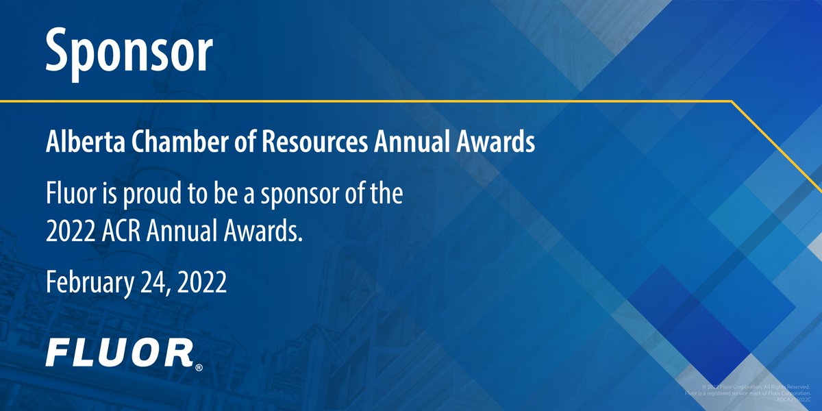 fluorcanada's tweet photo. As a sponsor of the 2022 ACR Awards, Fluor is proud to partner with @ResourcesAB to celebrate those who have made a positive impact to Alberta's natural resource industry. #FluorBuildsABetterWorld https://t.co/7BleyTTxci https://t.co/pgYJs96zXb