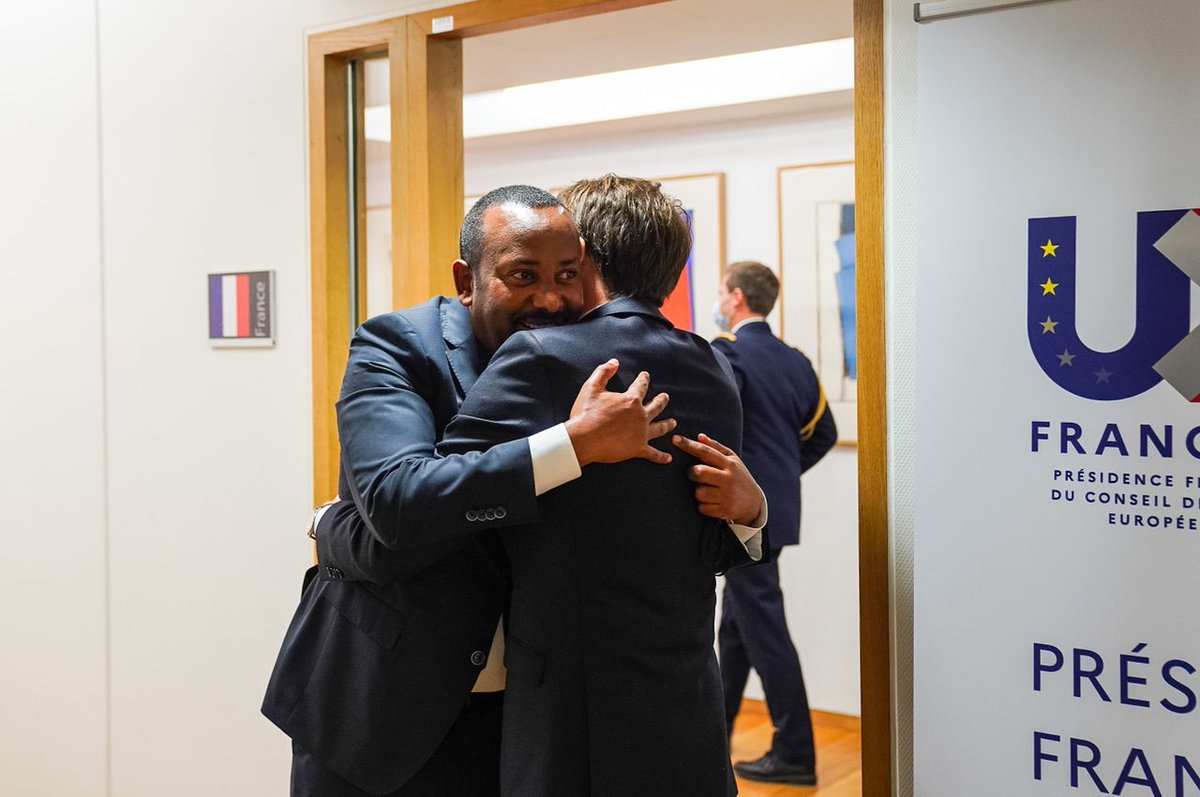 AbiyAhmedAli's tweet photo. Thank you, my brother @EmmanuelMacron, for a fruitful conversation about bilateral relations and continental issues. The long-standing relationship between our countries provides a solid foundation for future collaboration. https://t.co/6jxHBcgOSM